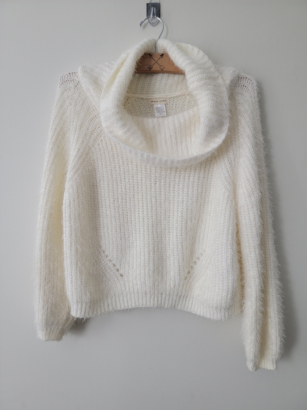 Main Strip Ivory Cozy Cowl Neck Fuzzy Sweater